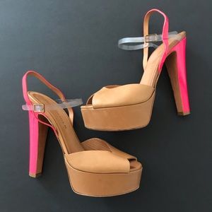 Kurt Geiger vinyl platform neon sandals
